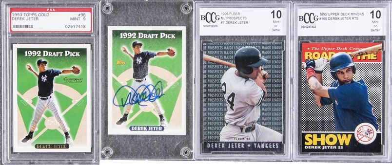1993-95 Topps, Fleer and U.D. Derek Jeter Early Career Cards (4 Different) – Including 1993 Topps Gold Rookie Card and Signed 1993 Topps Rookie Card